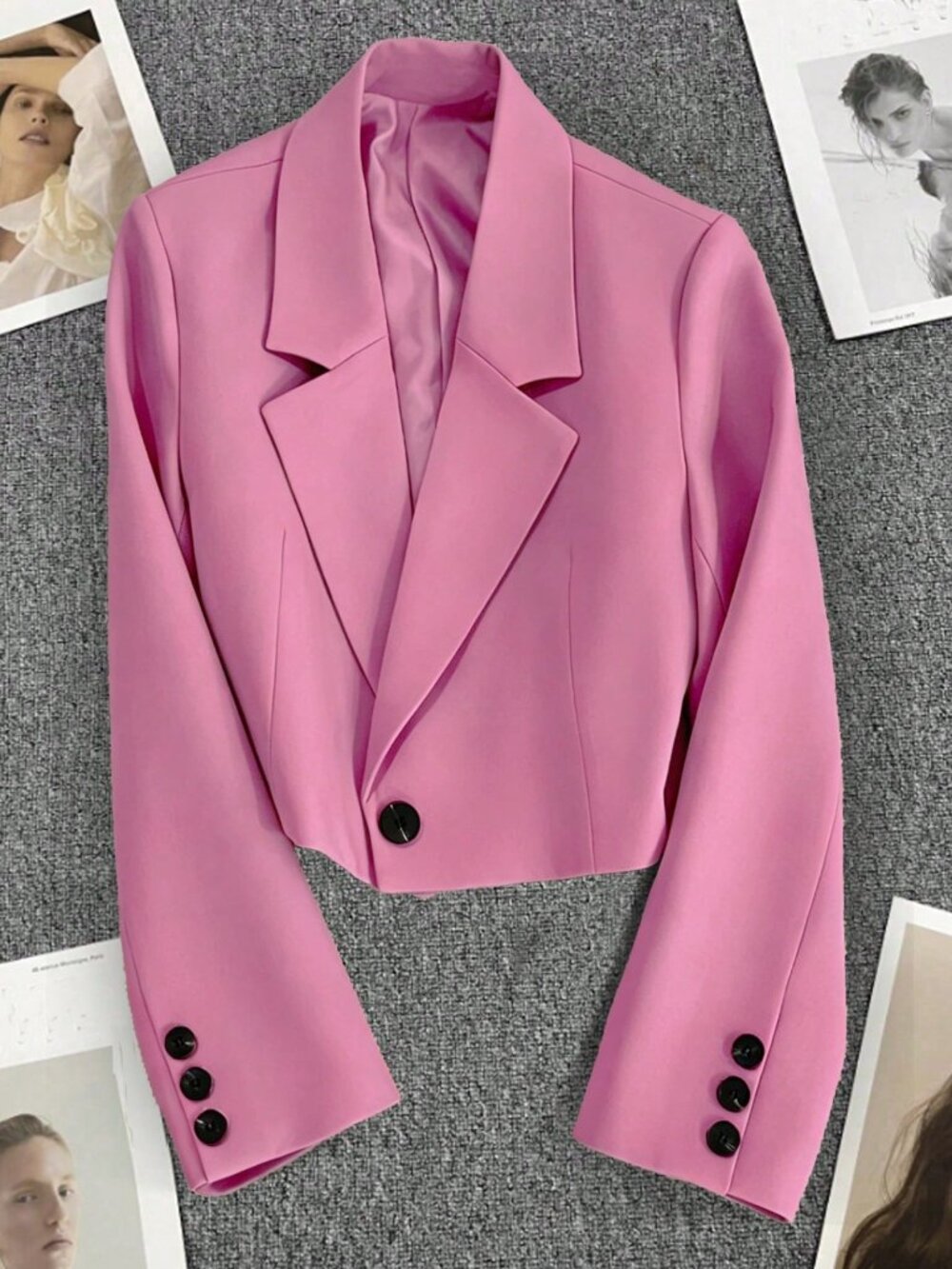 Hot Pink Casual Women's Blazer Jacket Long Sleeve Single Button